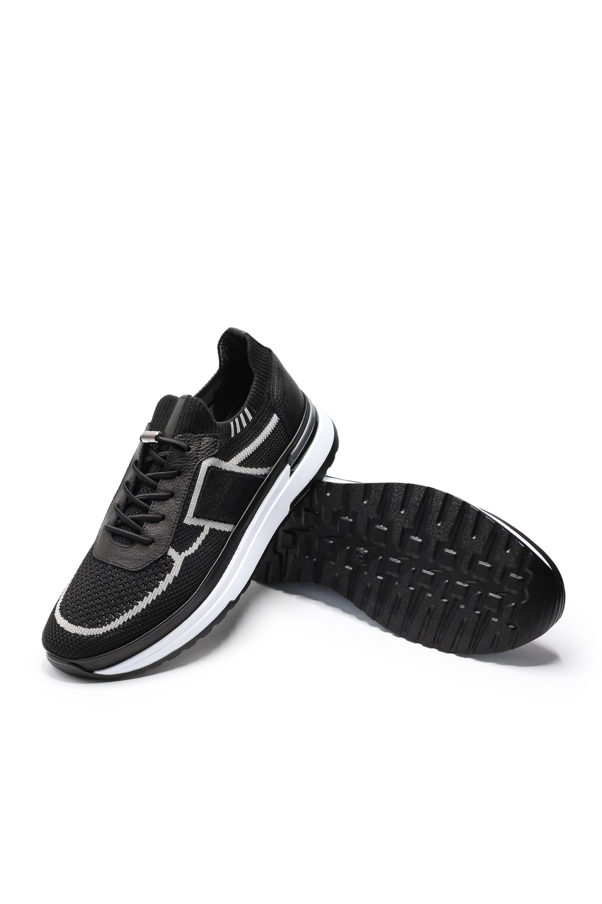 Altea Triko ve Hakiki Deri Erkek Sneaker Ayakkabı - Siyah