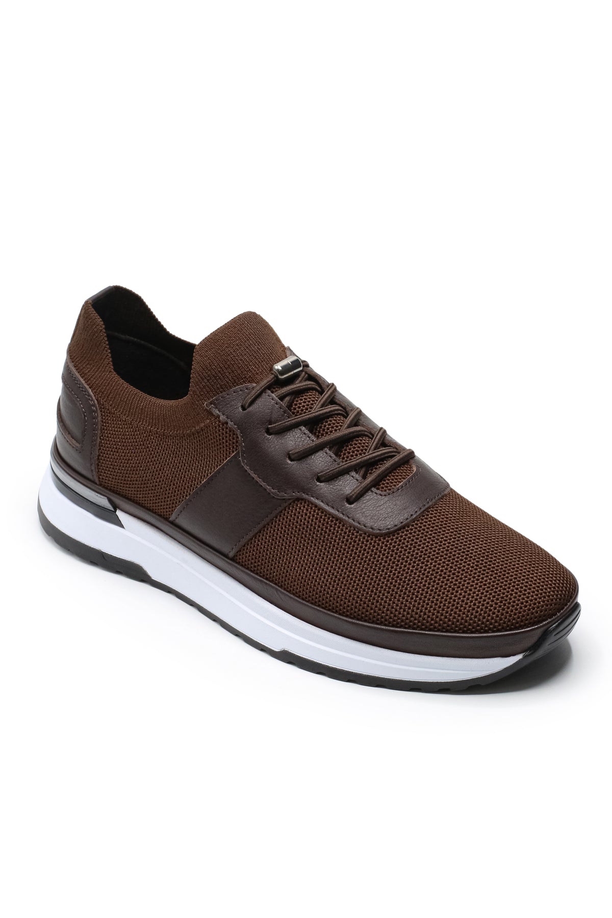 Vieste Triko ve Hakiki Deri Erkek Sneaker Ayakkabı - Kahverengi