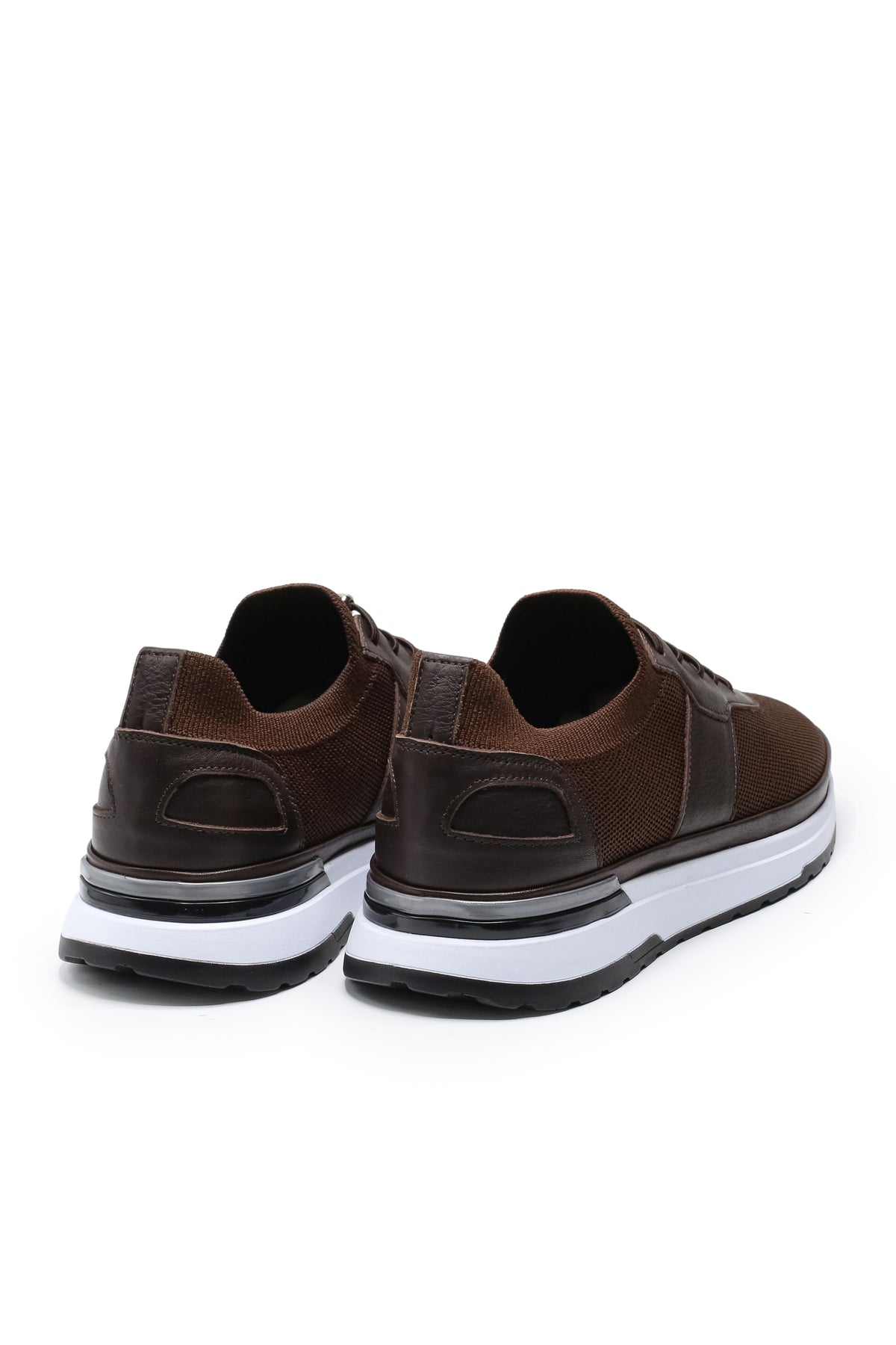 Vieste Triko ve Hakiki Deri Erkek Sneaker Ayakkabı - Kahverengi