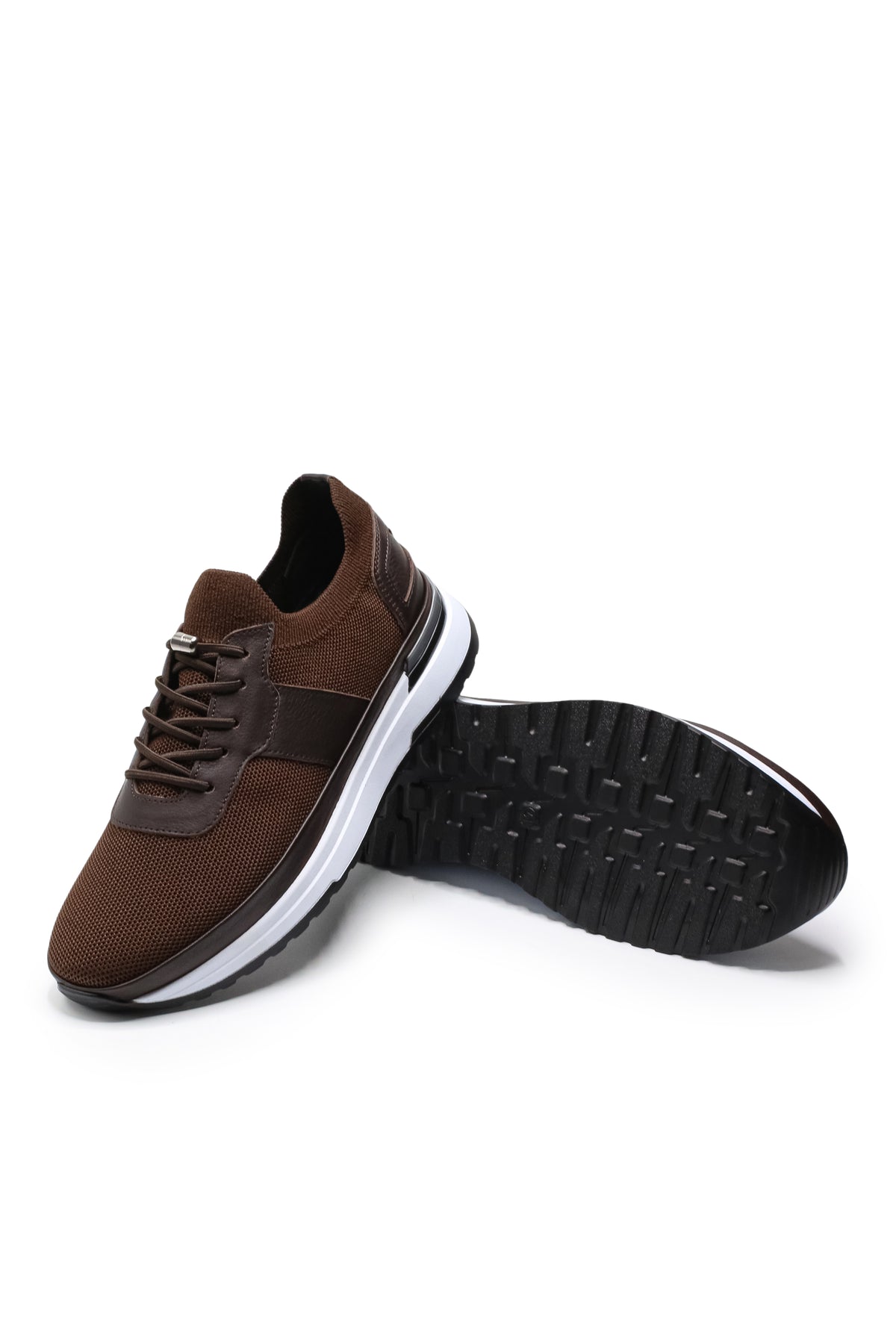 Vieste Triko ve Hakiki Deri Erkek Sneaker Ayakkabı - Kahverengi
