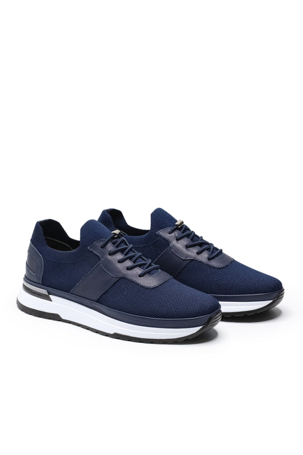 Vieste Triko ve Hakiki Deri Erkek Sneaker Ayakkabı — Lacivert