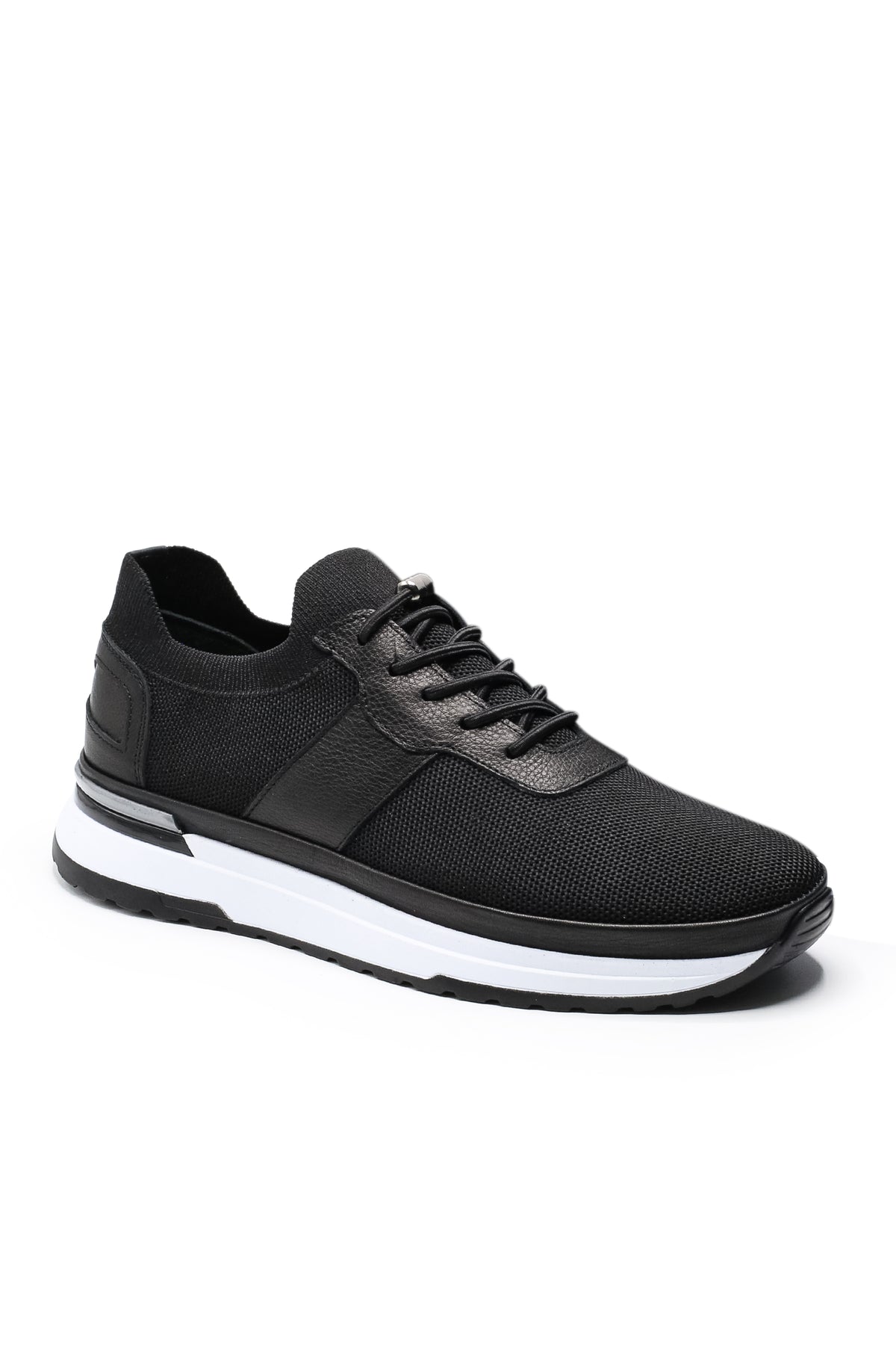 Vieste Triko ve Hakiki Deri Erkek Sneaker Ayakkabı - Siyah