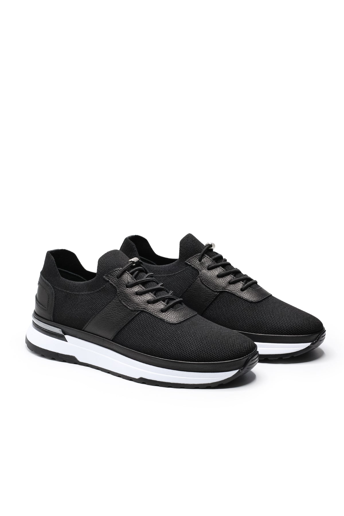 Vieste Triko ve Hakiki Deri Erkek Sneaker Ayakkabı - Siyah