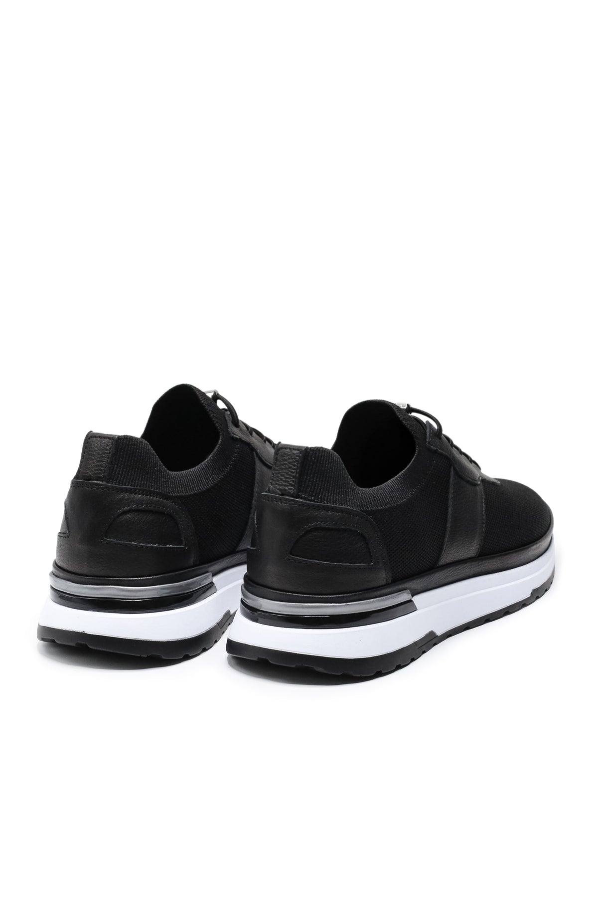 Vieste Triko ve Hakiki Deri Erkek Sneaker Ayakkabı - Siyah