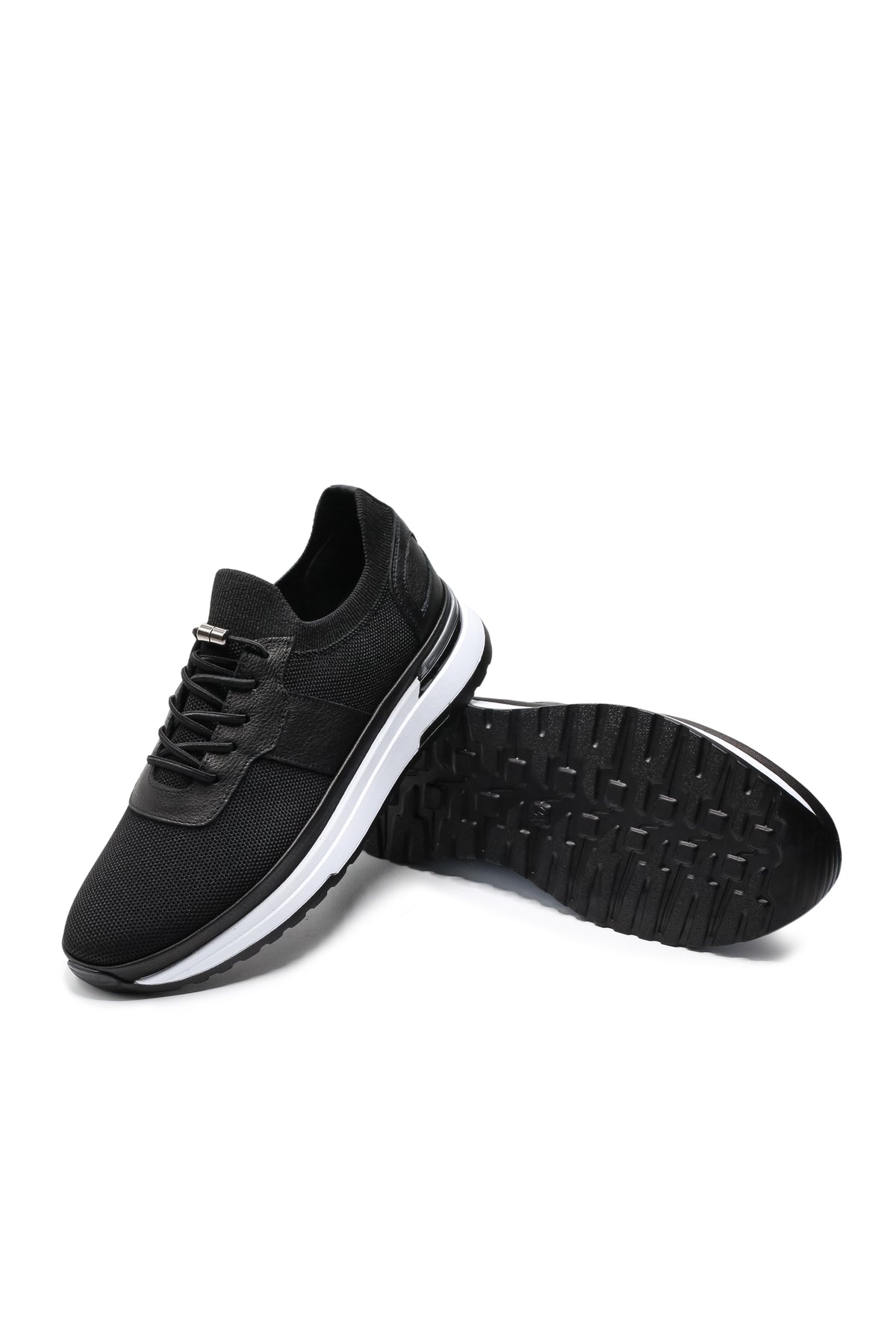 Vieste Triko ve Hakiki Deri Erkek Sneaker Ayakkabı - Siyah