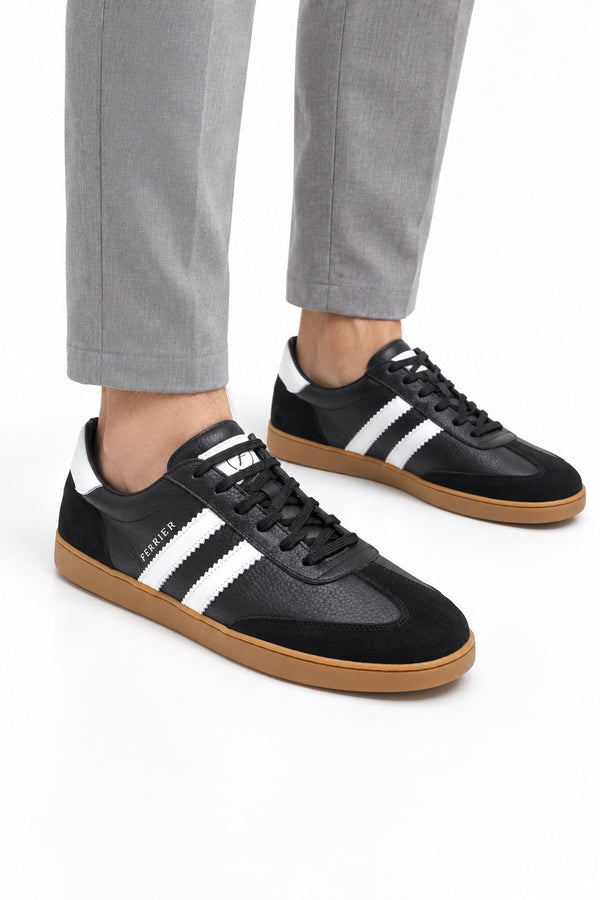 Rimini Hakiki Deri Erkek Sneaker Ayakkabı Kauçuk Tabanlı Dana Astarlı — Siyah Deri mankende