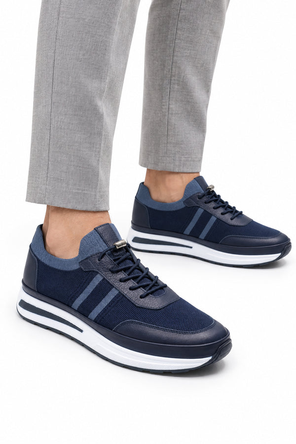 Maratea Triko Erkek Sneaker Günlük Ayakkabı Deri Astarlı — Lacivert Mavi mankende